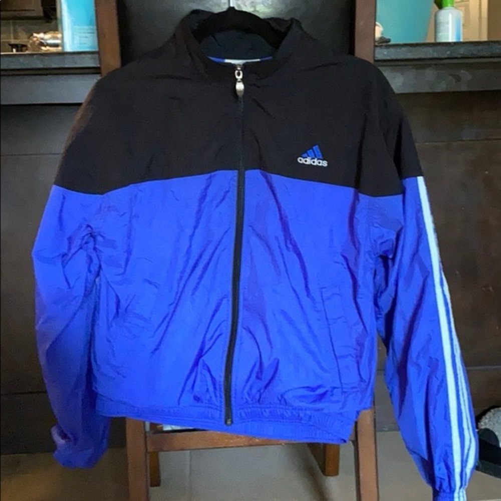 Adidas Women's Black and Blue Bomber Jacket